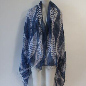 NWOT Womens Tina Demel Oversized Blue, White Tie-Dye Scarf